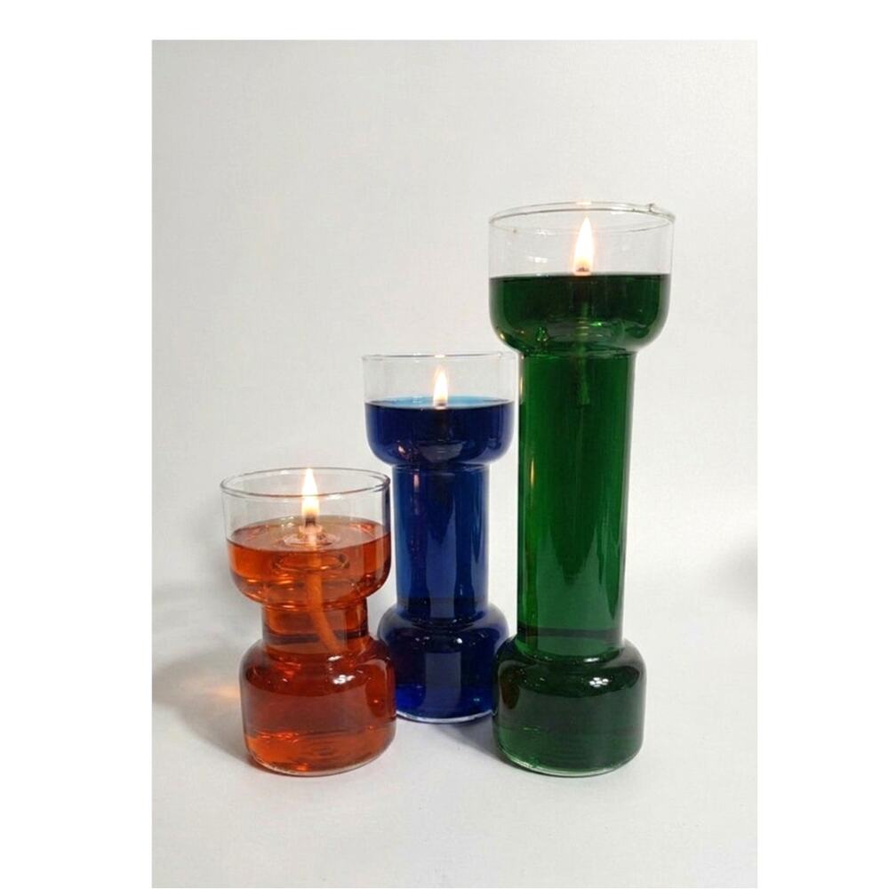 Vintage Corning Pyrex "The Un-Candle" Set of 3 -Oil Candles with Wick Discs 70s